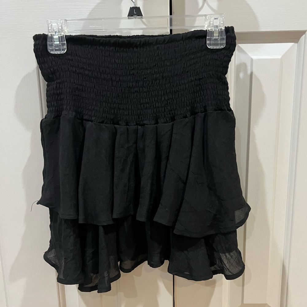 Shirrered Waist Layered Hem Skirt